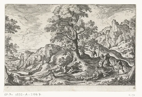 Meleager doodt het wilde zwijn by anonymous, print, 1550-1650