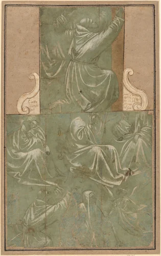 Studies of Saint Francis Kneeling and Other Figures by Florentine, drawing, 1390-1410