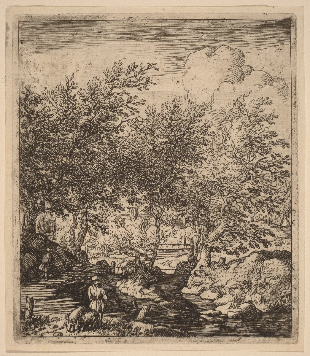 Swineherd by Allart van Everdingen, print, 1645-1656