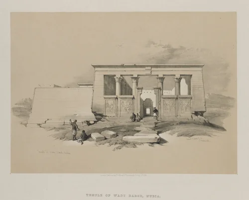 Egypt and Nubia, Volume II: Temple at Wady Dabod, Nubia by Louis Haghe, print, 1848