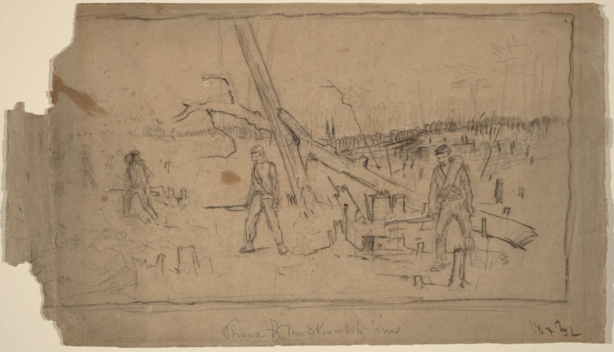 Advance of the Skirmish Line by Winslow Homer, drawing, 1864