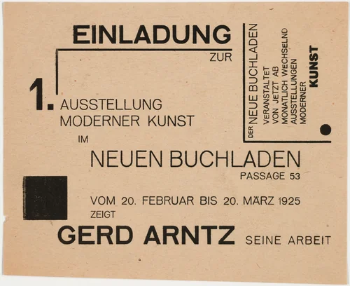 Einladung 1. Ausstellung moderner Kunst im neuen Buchladen by Franz Wilhelm Seiwert, design, 1925