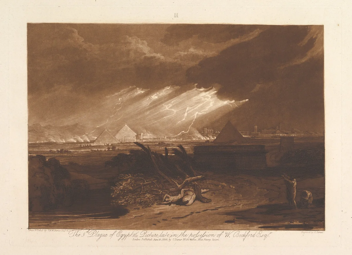 The Fifth Plague of Egypt, part III, plate 16 from "Liber Studiorum" by Joseph Turner, print, 1808
