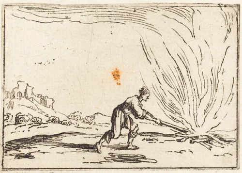 Man Attending a Fire by Jacques Callot, print, 1592-1635