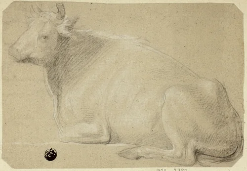 Cow Lying on Haunches by Unknown Artist, drawing, 1800-1899