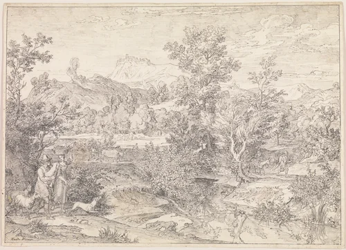 Roman landscape with figures near Paliano by Joseph Anton Koch, drawing, 1780-1839