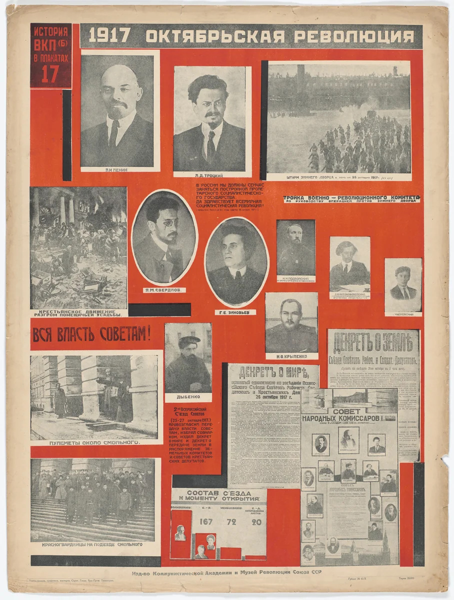 The October Revolution, 1917 (1917 Oktiabr’skaia revoliutsiia). Poster no. 17 of 25 from the series The History of the All-Union Communist Party (of Bolsheviks) in Posters (lstoria VKP[b] v plakatakh) by Aleksandr Rodchenko, print, 1926