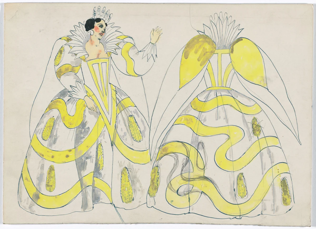 Woman (front and back). Costume design for the ballet Pocahontas by Karl Free, drawing, 1936