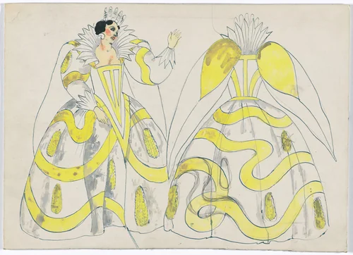 Woman (front and back). Costume design for the ballet Pocahontas by Karl Free, drawing, 1936