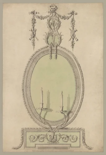 Two Designs for an Overmantel Glass (Verso: Partial Floor plan) by Sir William Chambers, drawing, 1743-1796