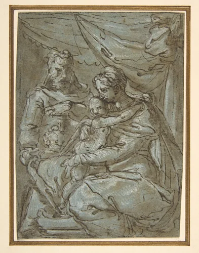 The Holy Family with the Infant Baptist by Girolamo Siciolante, drawing, 1521-1575