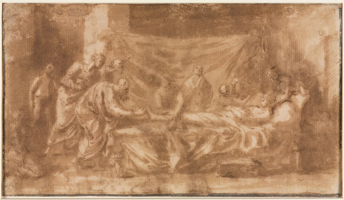 Extreme Unction (recto) by Nicolas Poussin, drawing, 1643-1644