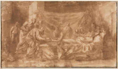 Extreme Unction (recto) by Nicolas Poussin, drawing, 1643-1644