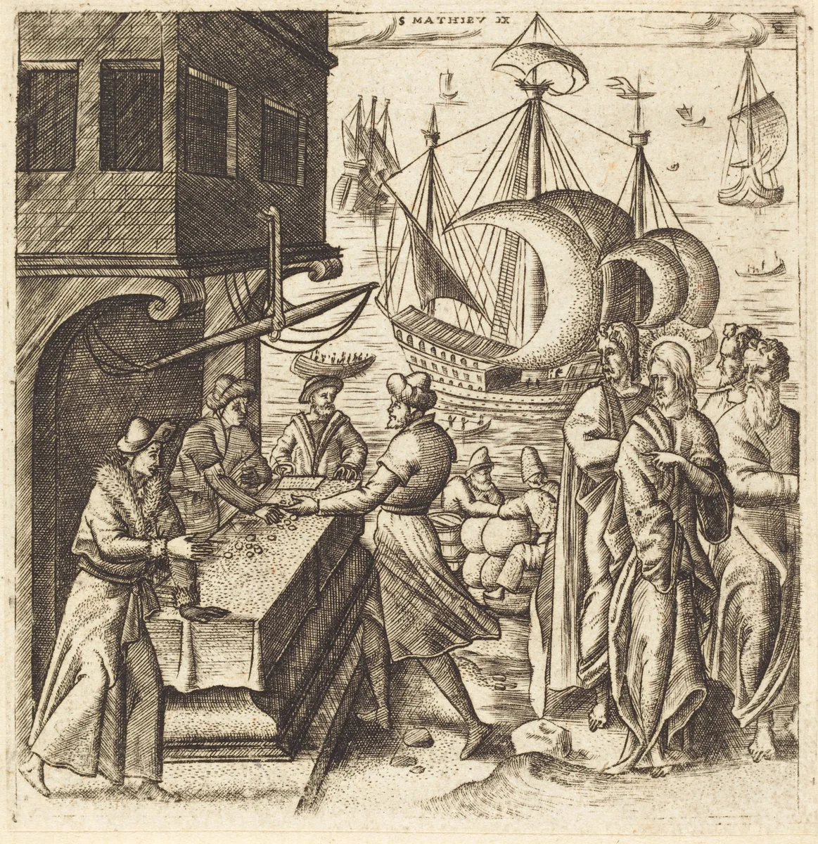 The Calling of Matthew by Léonard Gaultier, print, 1576-1580