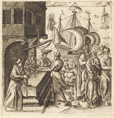 The Calling of Matthew by Léonard Gaultier, print, 1576-1580