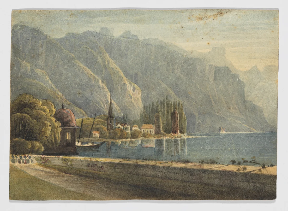View of Vevey on Lake Geneva by anonymous, drawing, 1800-1900