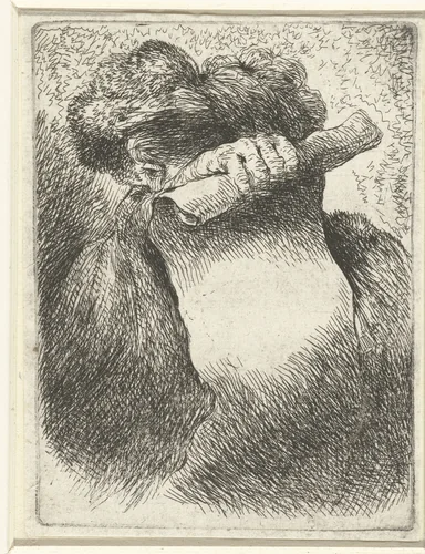 Hoofd van een man met een banderol by Giovanni Benedetto Castiglione, print, 1645-1650