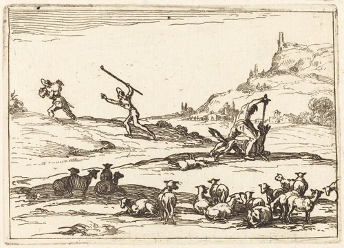 Shepherds Defending their Herds by Jacques Callot, print, 1628