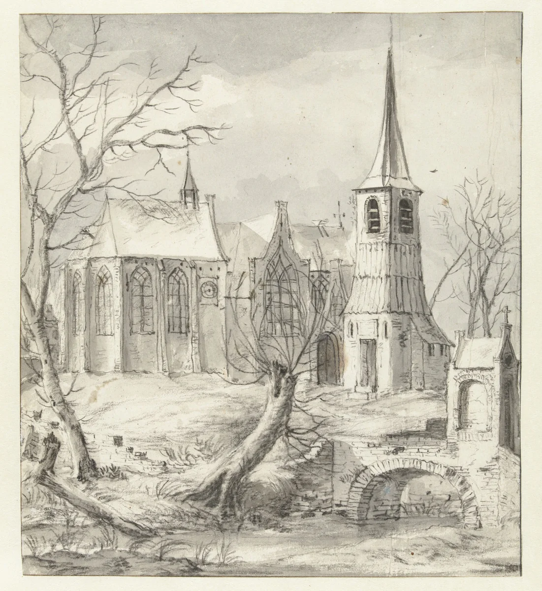 Winter by Gerrit Berckheyde, drawing, 1648-1698