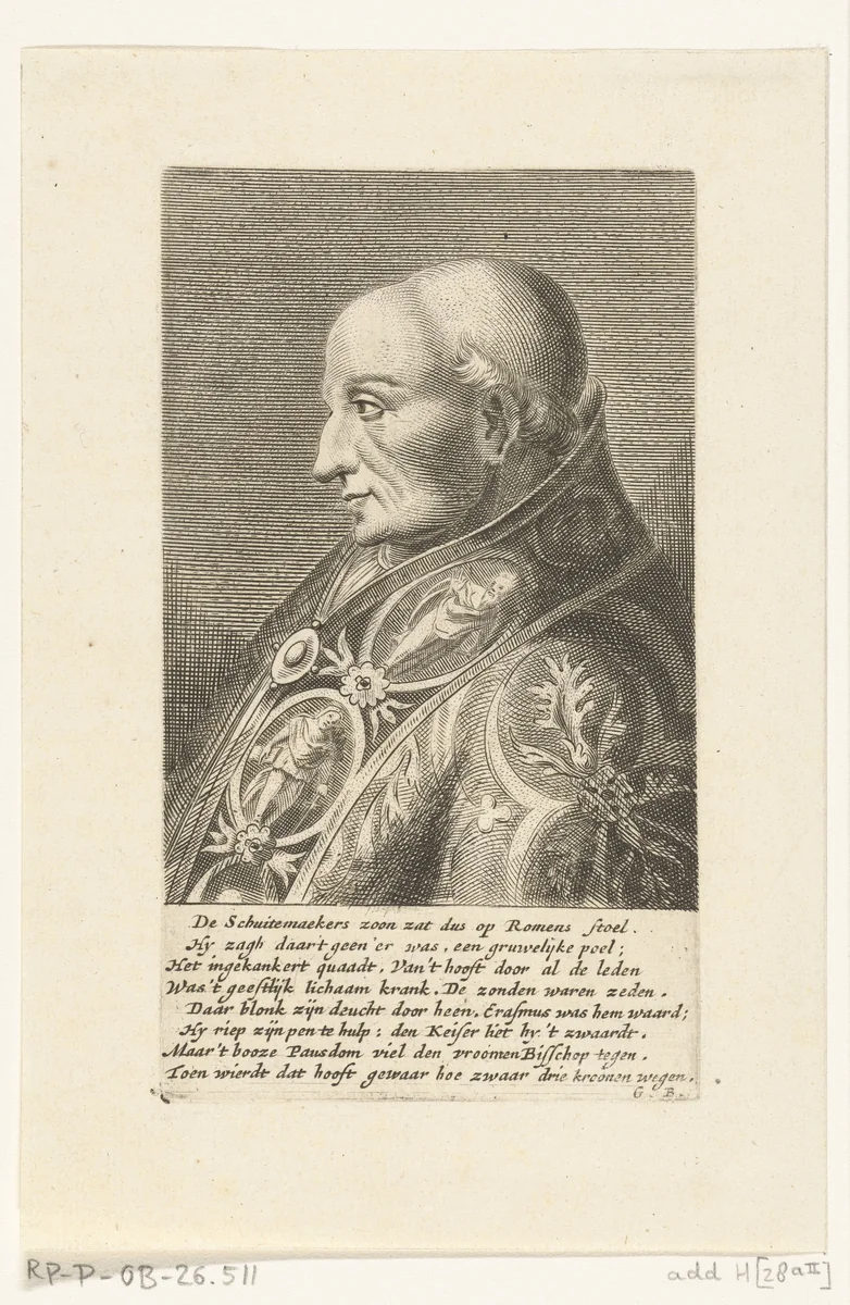 Portret van paus Adrianus VI by Hendrik Bary, print, 1657-1707