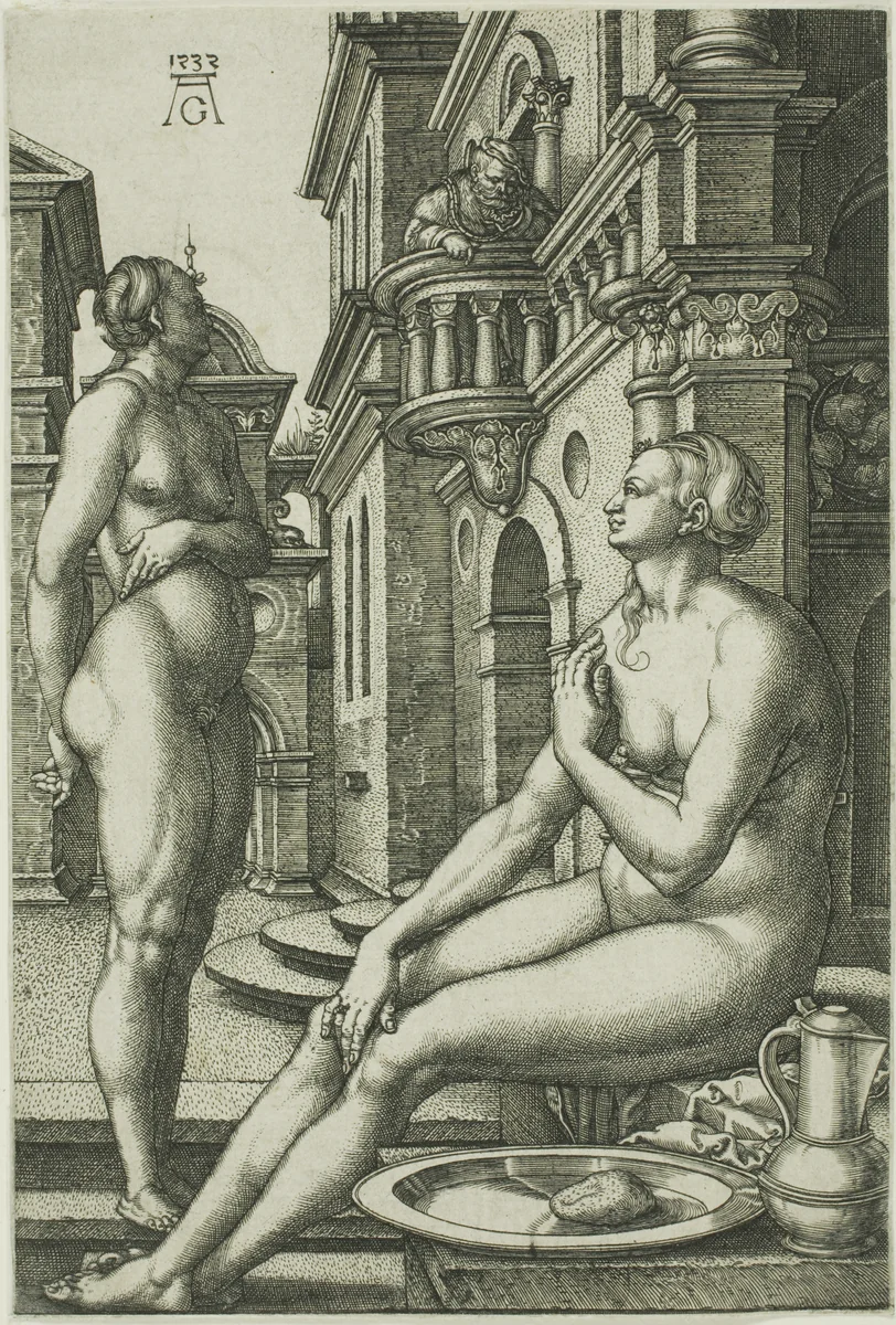 Bathsheba at the Bath by Heinrich Aldegrever, print, 1527-1537