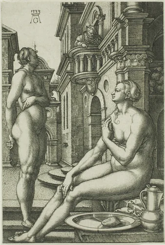 Bathsheba at the Bath by Heinrich Aldegrever, print, 1527-1537