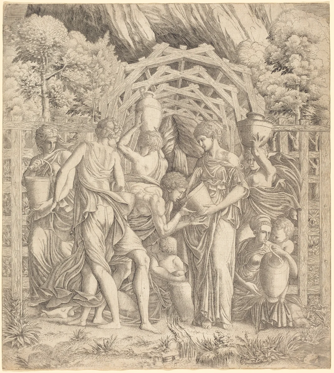 Young Man Drinking Water (Rebecca and Eliezer?) by Francesco Primaticcio, print, 1500-1599