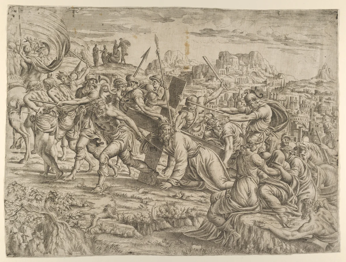 Christ Carrying of the Cross by Jean Mignon, print, 1544