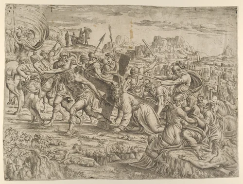 Christ Carrying of the Cross by Jean Mignon, print, 1544