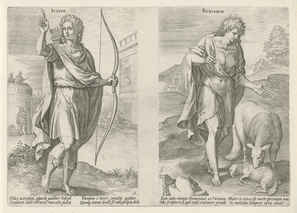Stamvaders Jozef en Benjamin by Johann Sadeler, print, 1579