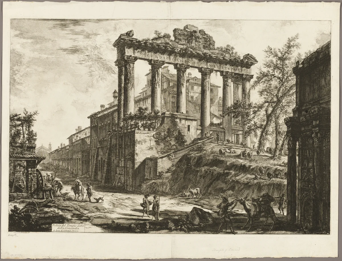 View of the So-Called Temple of Concord, from Views of Rome by Giovanni Battista Piranesi, print, 1774