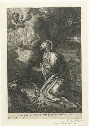Christus in de Hof van Olijven by anonymous, print, 1596-1709