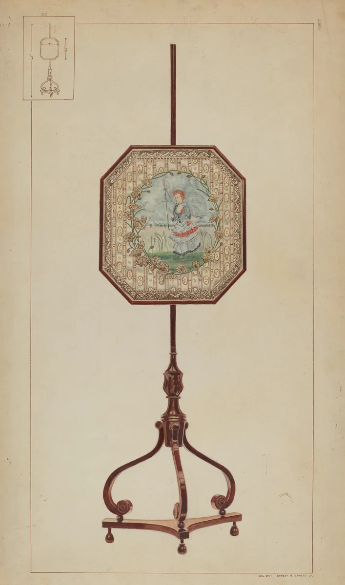 Embroidered Fire Screen by Ernest A. Towers, Jr., index of american design, 1937