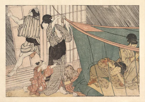 The Coming Thunderstorm, from the illustrated book Flowers of the Four Seasons by Kitagawa Utamaro (喜多川歌麿), print, 1801