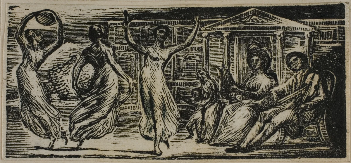 Menalcas Watching Women Dance, from The Pastorals of Virgil by William Blake, print, 1821