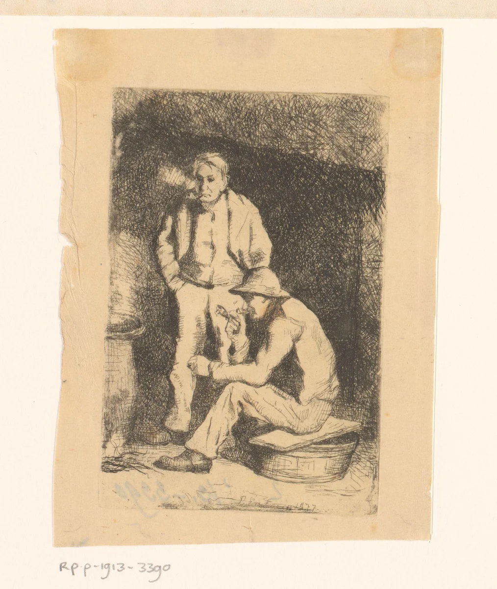 Twee rokende mannen by Piet Verhaert, print, 1877