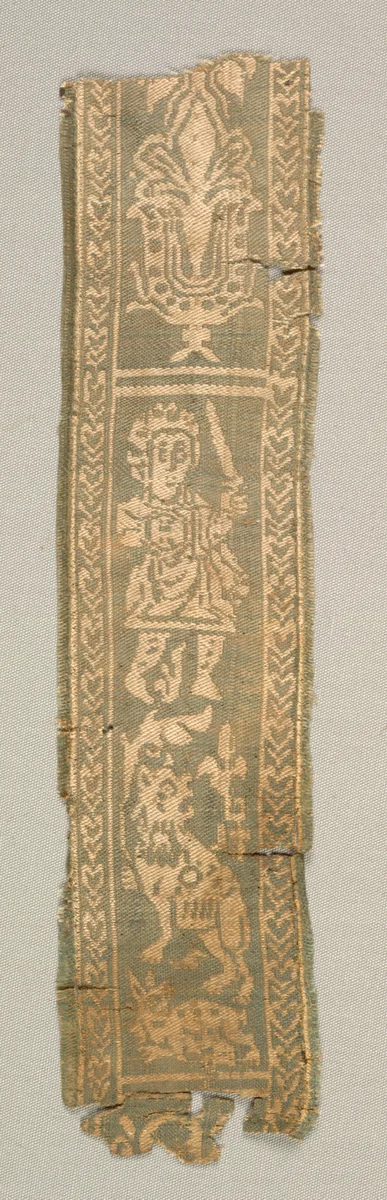 Silk Decorative Tunic Band with a Hunter by Unknown, textile, 700-799