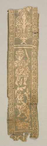 Silk Decorative Tunic Band with a Hunter by Unknown, textile, 700-799