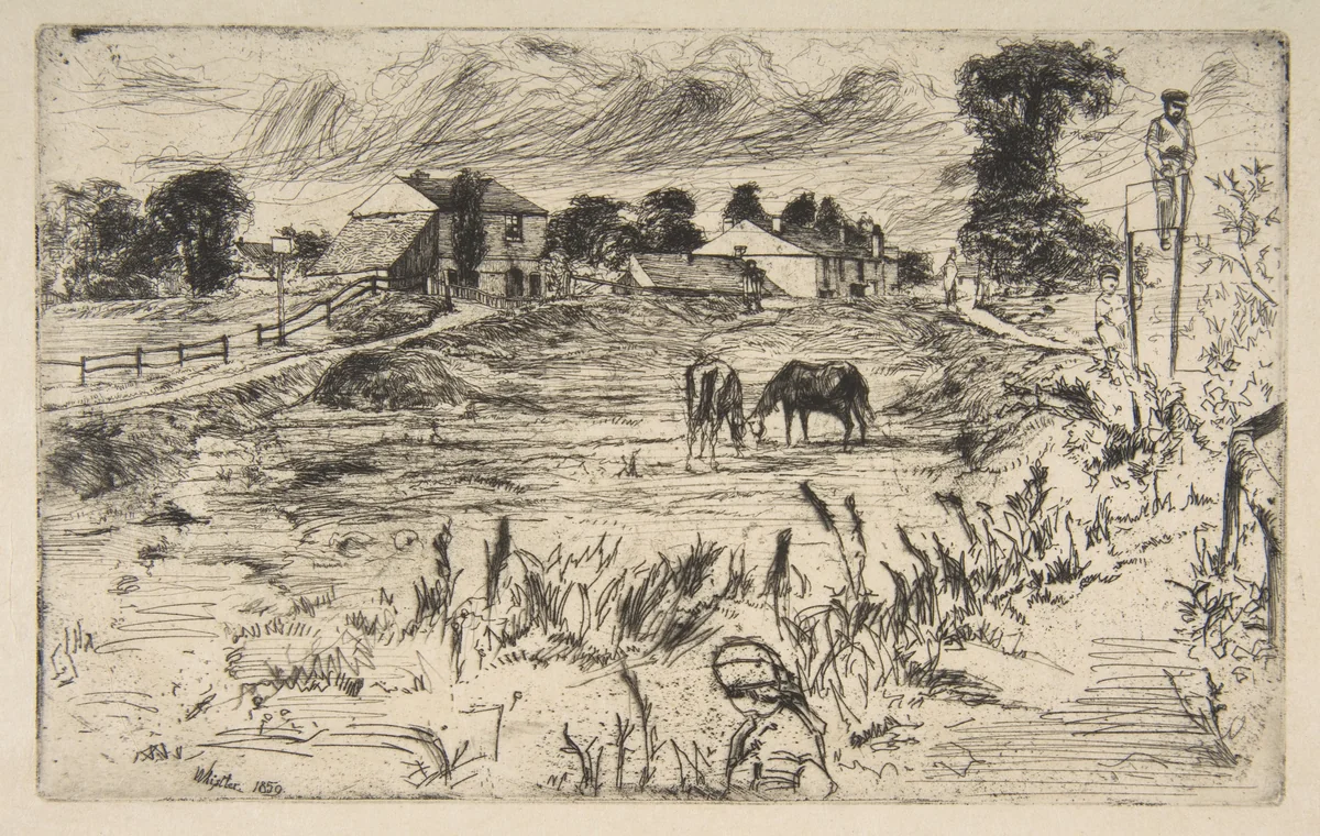 Landscape with the Horse (Landscape with Horses) by James McNeill Whistler, print, 1859