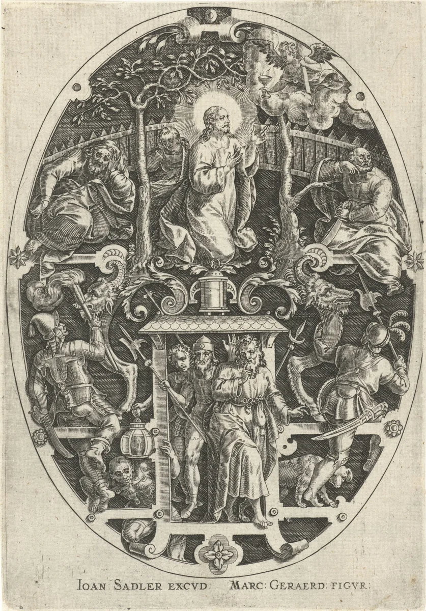 Christus in de tuin van Getsemane by Johann Sadeler, print, 1560-1600