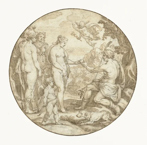 Het oordeel van Paris by Pieter de Jode, drawing, 1580-1634