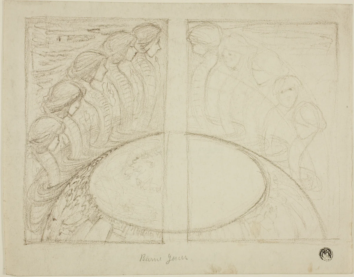 Serpent Women Around Globe by Edward Burne-Jones, drawing, 1853-1898