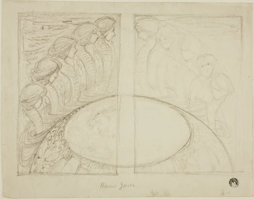 Serpent Women Around Globe by Edward Burne-Jones, drawing, 1853-1898