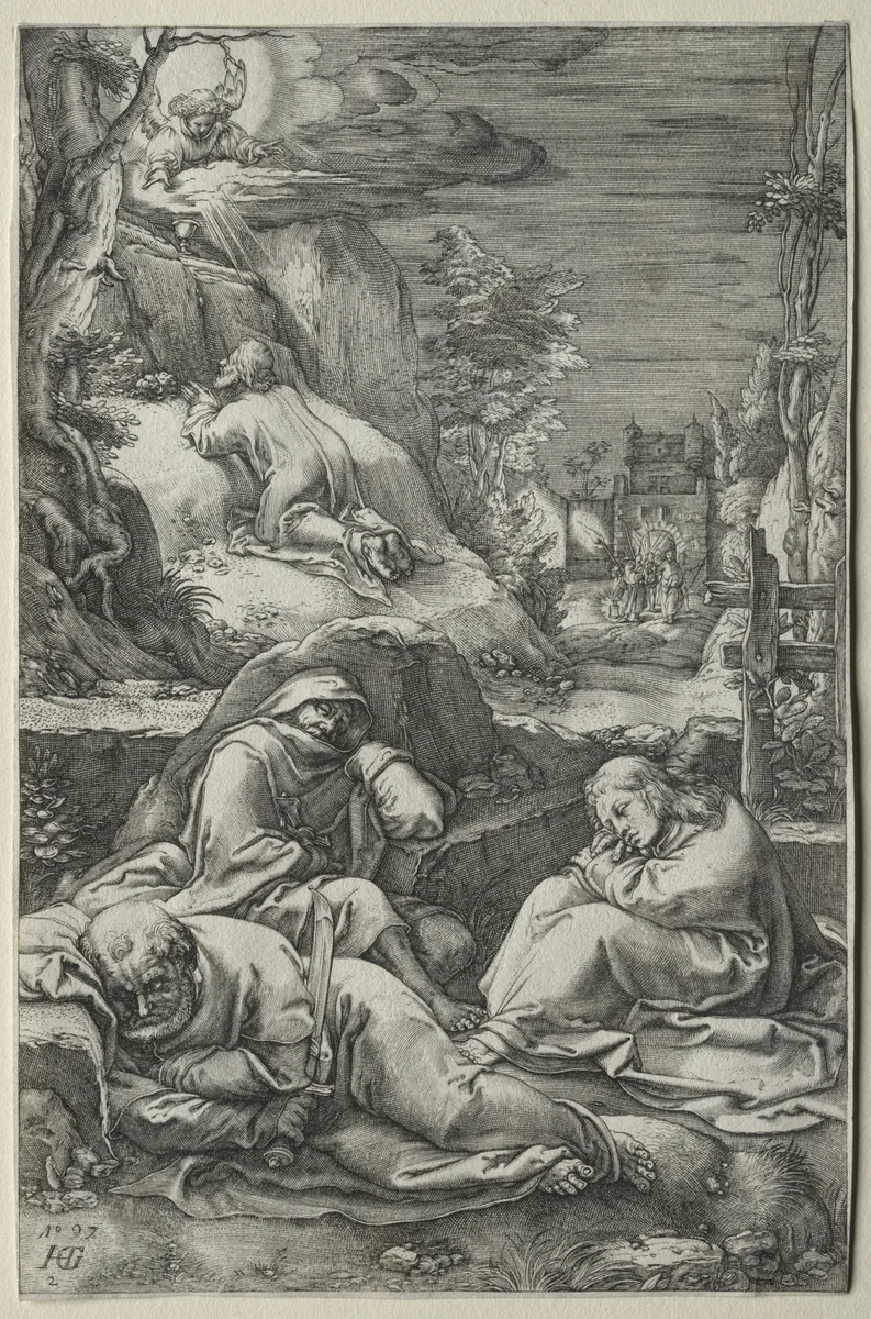 The Passion: The Agony in the Garden by Hendrick Goltzius, print, 1592-1602