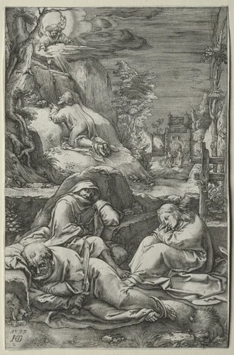 The Passion: The Agony in the Garden by Hendrick Goltzius, print, 1592-1602