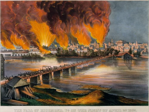 The Fall of Richmond, Virginia, on the Night of April 2nd, 1865 by Currier & Ives, print, 1865