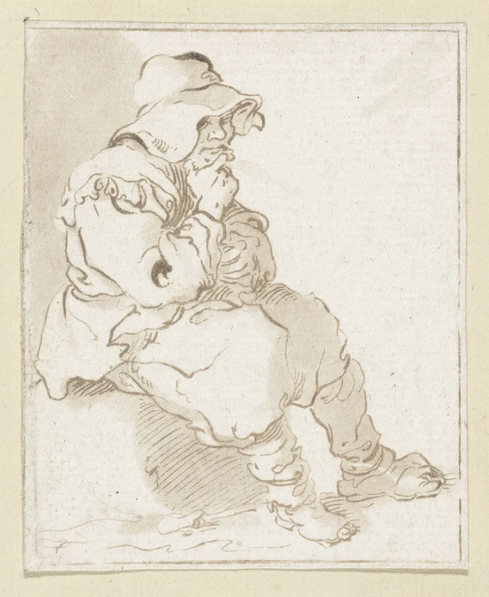 Man zittend op steen by Hermanus Fock, print, 1781-1822