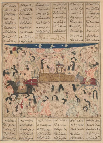 "The Funeral of Isfandiyar," Folio from a Shahnama (Book of Kings) by Abu'l Qasim Firdausi, ceramic, 1305-1355
