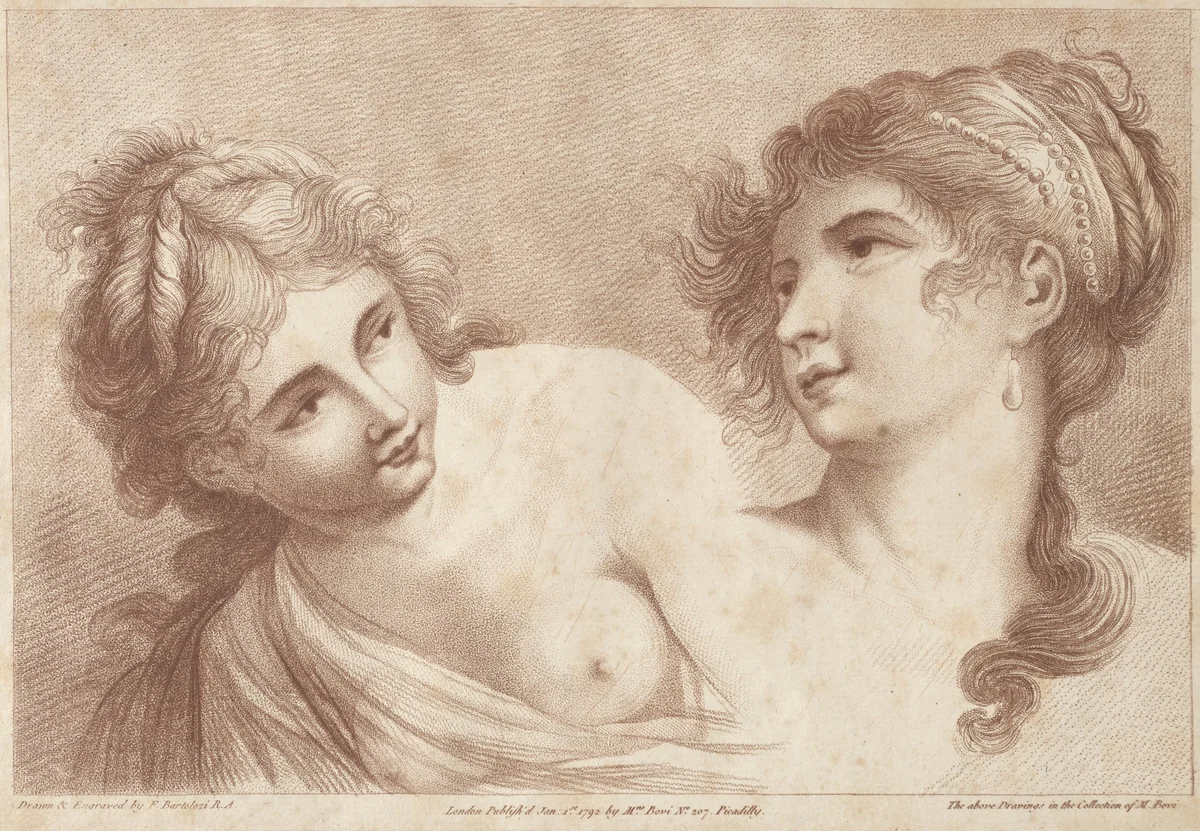 Heads of Two Women by Francesco Bartolozzi, print, 1792