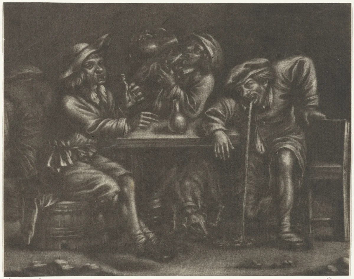 Drie dronkaards by Jan van Somer, print, 1655-1700